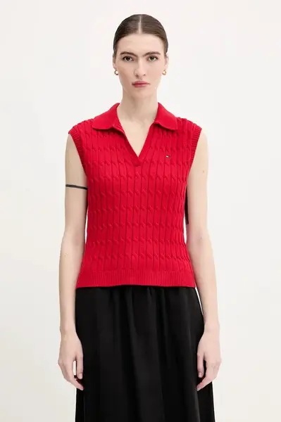 Bavlněná vesta Tommy Hilfiger dámská, červená barva, WW0WW45655