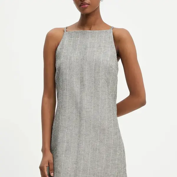 Lněné šaty Answear.LAB šedá barva, mini