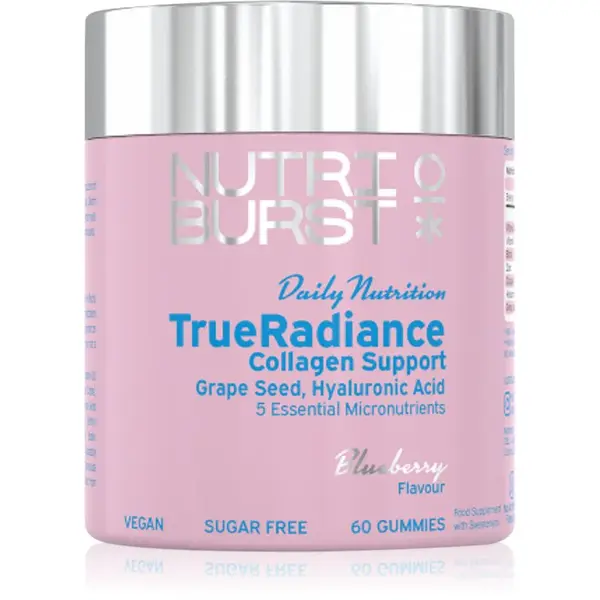 Nutriburst Daily Nutrition TrueRadiance Collagen Support žuvacie mäkké tobolky na podporu tvorby kolagénu príchuť Blueberry 60 ks