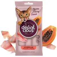 DELICKCIOUS™. Krémové pochúťky – pražma s papája. Pre mačky 4x0,015 g (1612)
