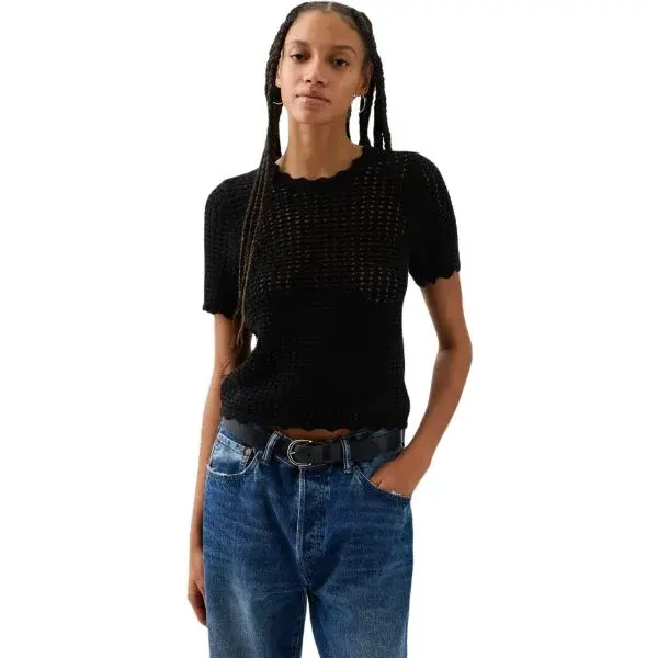 GAP V-SS CROCHET Dámske tričko, čierna, veľkosť