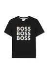 Dětské bavlněné tričko BOSS černá barva, s potiskem, J52038