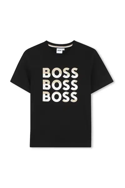 Dětské bavlněné tričko BOSS černá barva, s potiskem, J52038