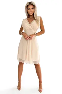 541-3 CELESTINA Elegant tulle dress with a neckline and bow - beige