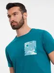 Ombre Men's cotton t-shirt with printed pocket - turquoise