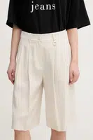 Šortky s příměsí lnu Joop! béžová barva, high waist, 30046412