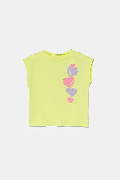 Dětské bavlněné tričko United Colors of Benetton zelená barva, 3JERC10PB