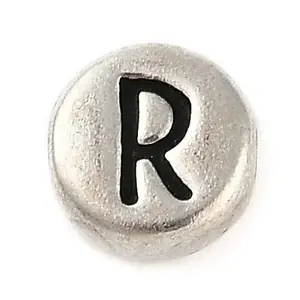 925 Sterling Silver Flat Round with Letter Beads