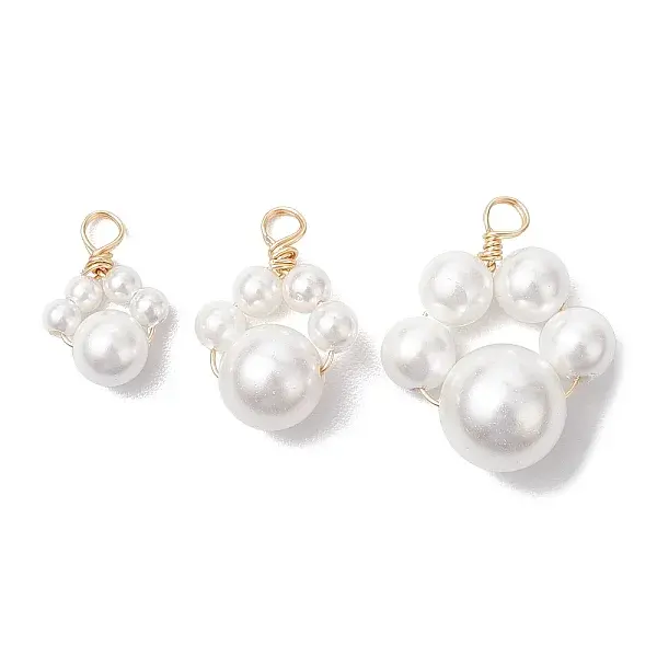 3Pcs 3 Sizes Copper Wire Wrapped Shell Pearl Beaded Pendants
