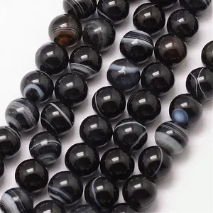Natural Black Agate Bead Strands