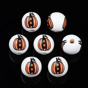 Autumn Theme Printed Natural Wood Beads