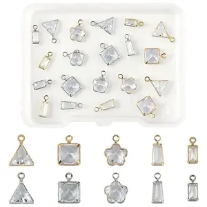 20Pcs 10 Styles Brass Pave Clear Cubic Zirconia Charms