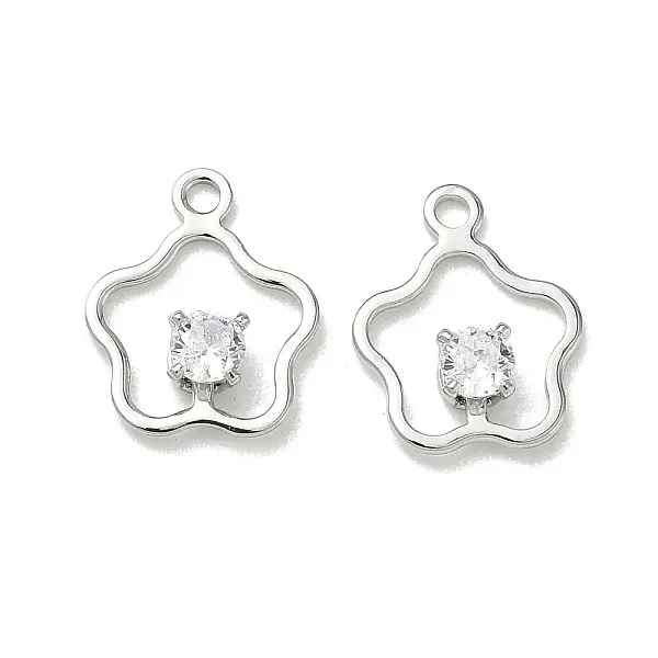 Brass Micro Pave Cubic Zirconia Flower Charms