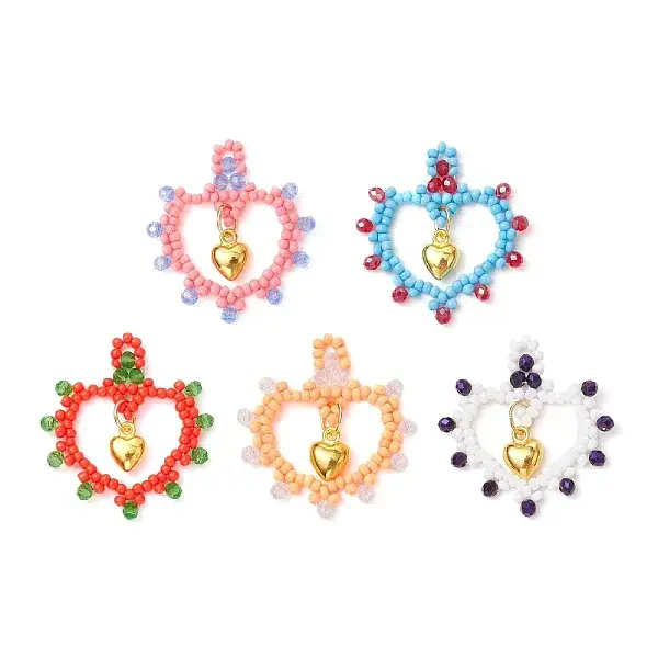 Glass Seed Beaded Heart Pendants