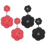 2 Pairs 2 Colors Alloy Double Flower Dangle Stud Earrings