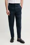 Lněné kalhoty Tommy Hilfiger pánské, tmavomodrá barva, jednoduché, SQTHL5607.SQTH500