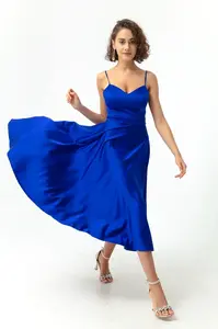 Lafaba Dámské Saks tenké ramínko Midi Satén Večerní šaty