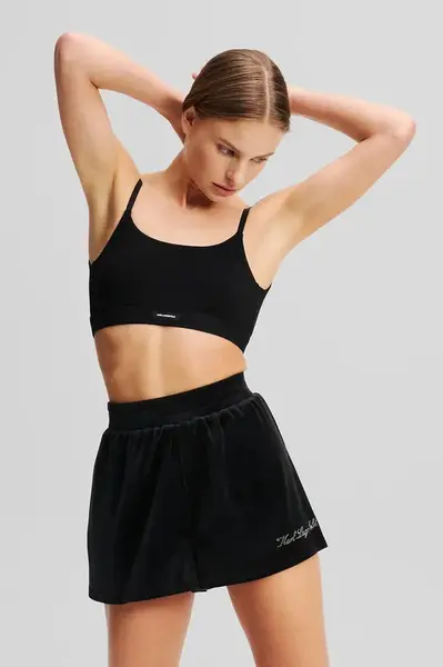 Kraťasy Karl Lagerfeld dámské, černá barva, hladké, high waist, A2W44001