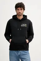 Mikina Calvin Klein Jeans pánská, černá barva, s kapucí, s potiskem, LV04RC283G