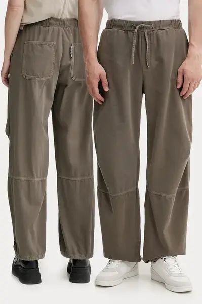 Bavlněné kalhoty Won Hundred zelená barva, široké, high waist, 3544-15154