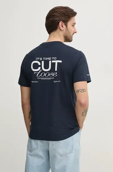 Bavlněné tričko Pepe Jeans PARRIS tmavomodrá barva, s potiskem, PM509800