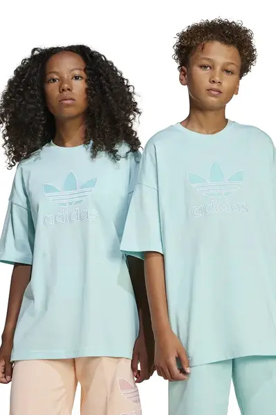 Dětské bavlněné tričko adidas Originals tyrkysová barva, s aplikací, JC7881