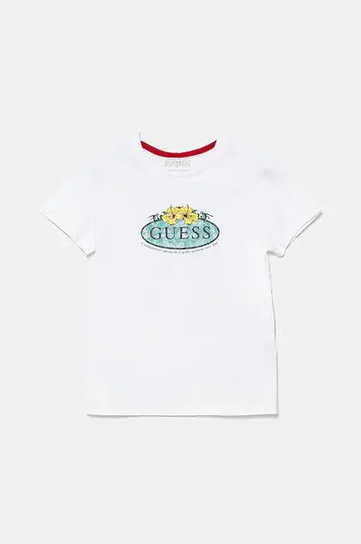 Dětské bavlněné tričko Guess bílá barva, s potiskem, L5GI19 K8HM4