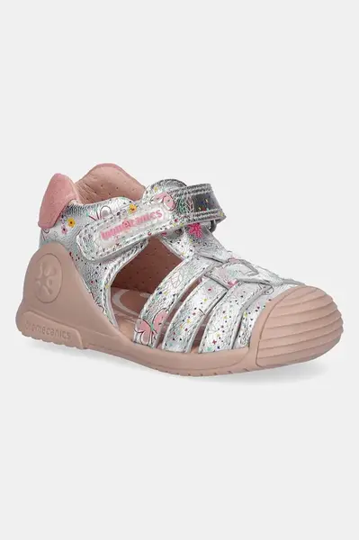 Dětské kožené sandály Biomecanics stříbrná barva, 252103