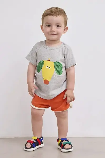 Bavlněné dětské tričko Bobo Choses Happy Dog šedá barva, s potiskem, 125AB009