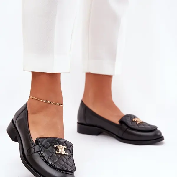 Kožené mokasíny se zlatou ozdobou černé Laura Messi 2927