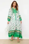 Trendyol Green Floral Pattern Woven Viscose Dress