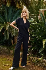 Marisse Black Cotton Wide-Leg Trousers