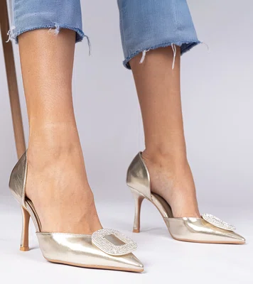 Gemre Golden stilettos adorned with zirconia Coluga