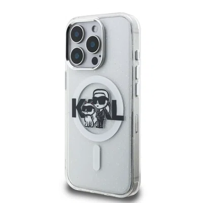 Zadní kryt Karl Lagerfeld IML Glitter Karl and Choupette Sketch MagSafe pro Apple iPhone 15 Pro Max, transparentní
