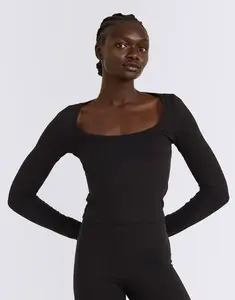 Tričko Organic Basics Everyday Scoop Neck Long Sleeve Tee Black