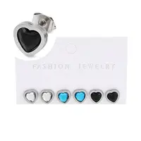 3 Pairs 3 Colors 304 Stainless Steel Heart Stud Earrings for Women