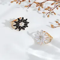 2Pcs 2 Colors Flower Golden Alloy Enamel Scarf Buckle Ring