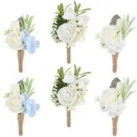 6Pcs 3 Styles Silk Cloth Flower Boutonniere Brooch