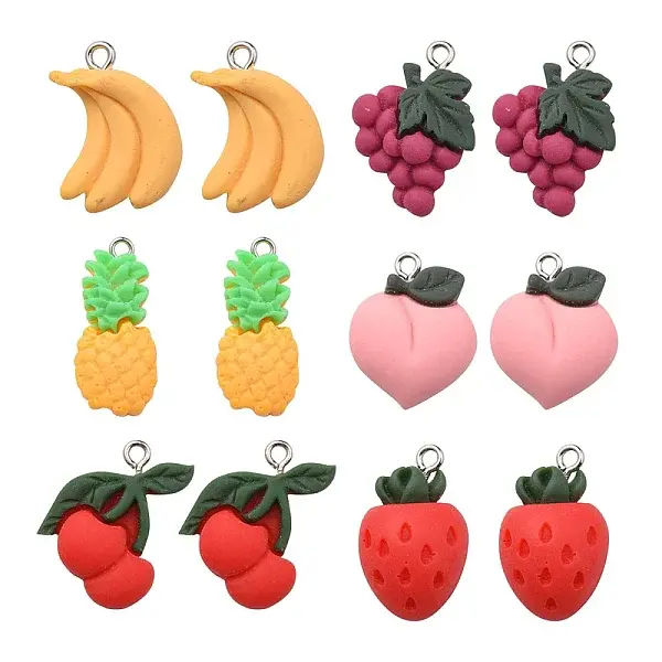 12Pcs 6 Styles Opaque Resin Pendants