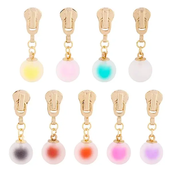 9Pcs 9 Colors Round Alloy & Resin Zipper Sliders