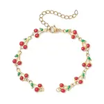 304 Stainless Steel Enamel Red Cherry Link Chain Bracelet Making