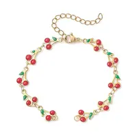 304 Stainless Steel Enamel Red Cherry Link Chain Bracelet Making