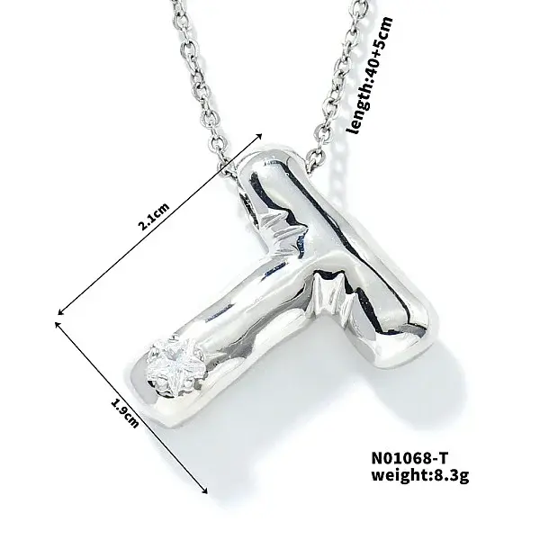 Brass Pave Clear Cubic Zirconia Shiny Balloon Letter Pendant Necklaces