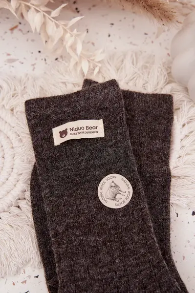 Aura.via teplé vlněné ponožky s nášivkou tmavě hnědé