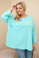 Kesi Włoski Dámská blůza Plus Size s bavlnou, kapsou a ohrnutým rukávem mátová