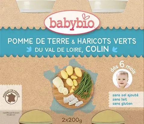 BABYBIO brambory a zelené fazolky s aljašskou treskou 2 x 200 g