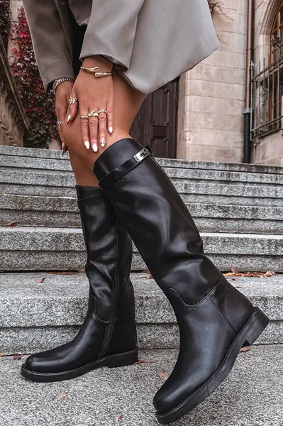 Boto Dámské kozačky s ozdobným páskem Eko kůže Černé Palisse