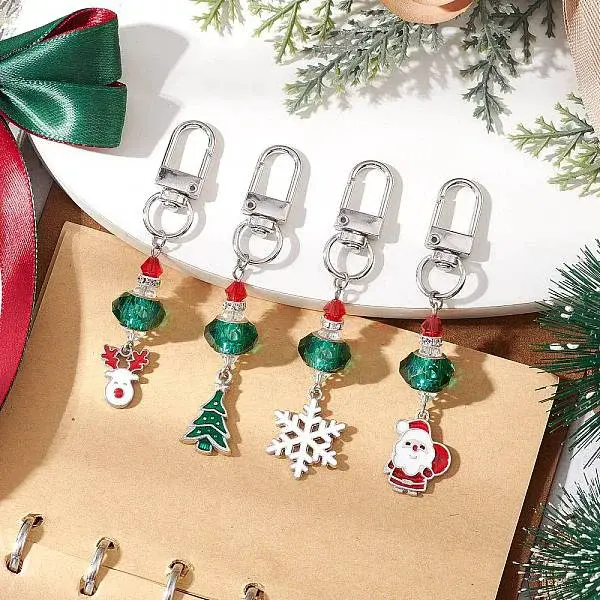 Christmas Series Alloy Enamel & Glass Beads Pendant Decoration