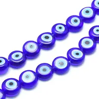 Handmade Evil Eye Lampwork Flat Round Bead Strands
