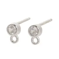925 Sterling Silver Micro Pave Clear Cubic Zirconia Flat Round Stud Earrings Findings